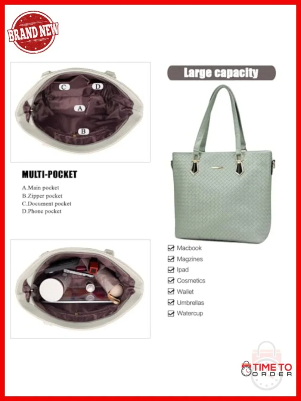 Synthetic Leather Tote Crossbody Bag Set 6pcs Satchel Purse